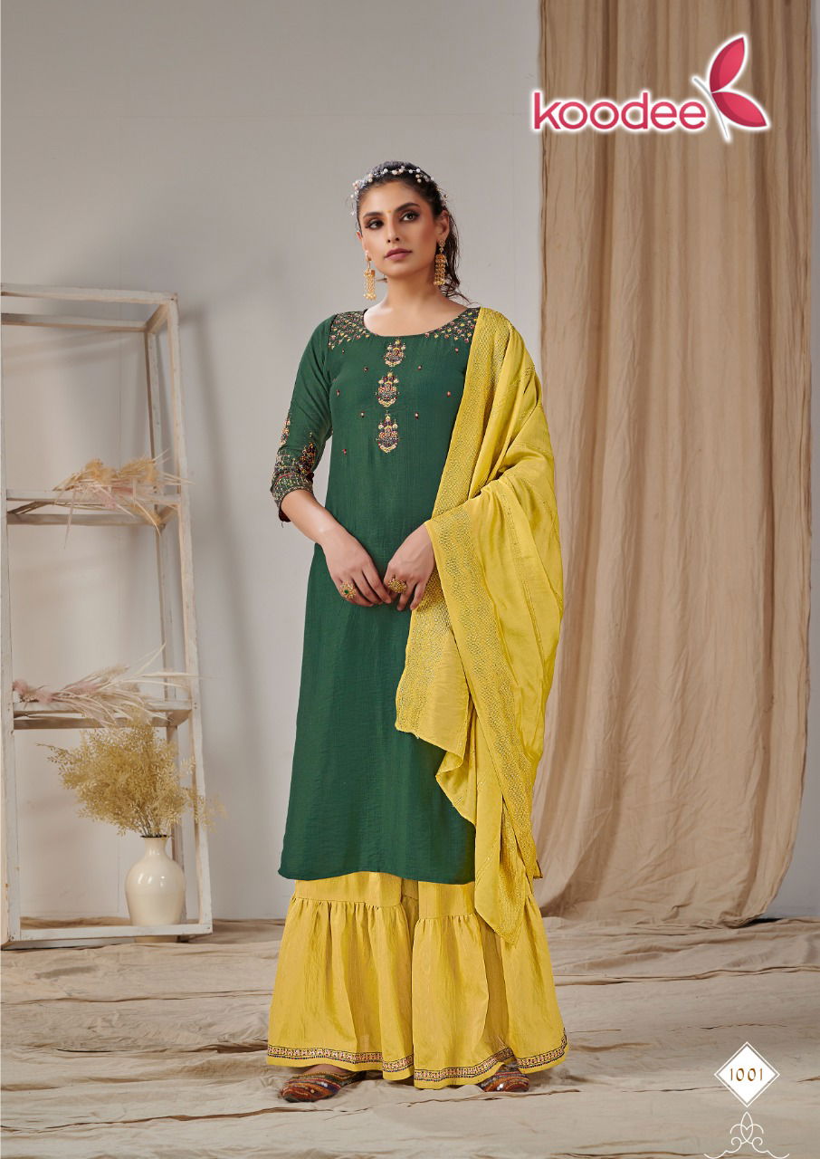 Koodee Sonpari 1 Fancy Viscose Festive Wear Kurti With Sharara And Dupatta Collection